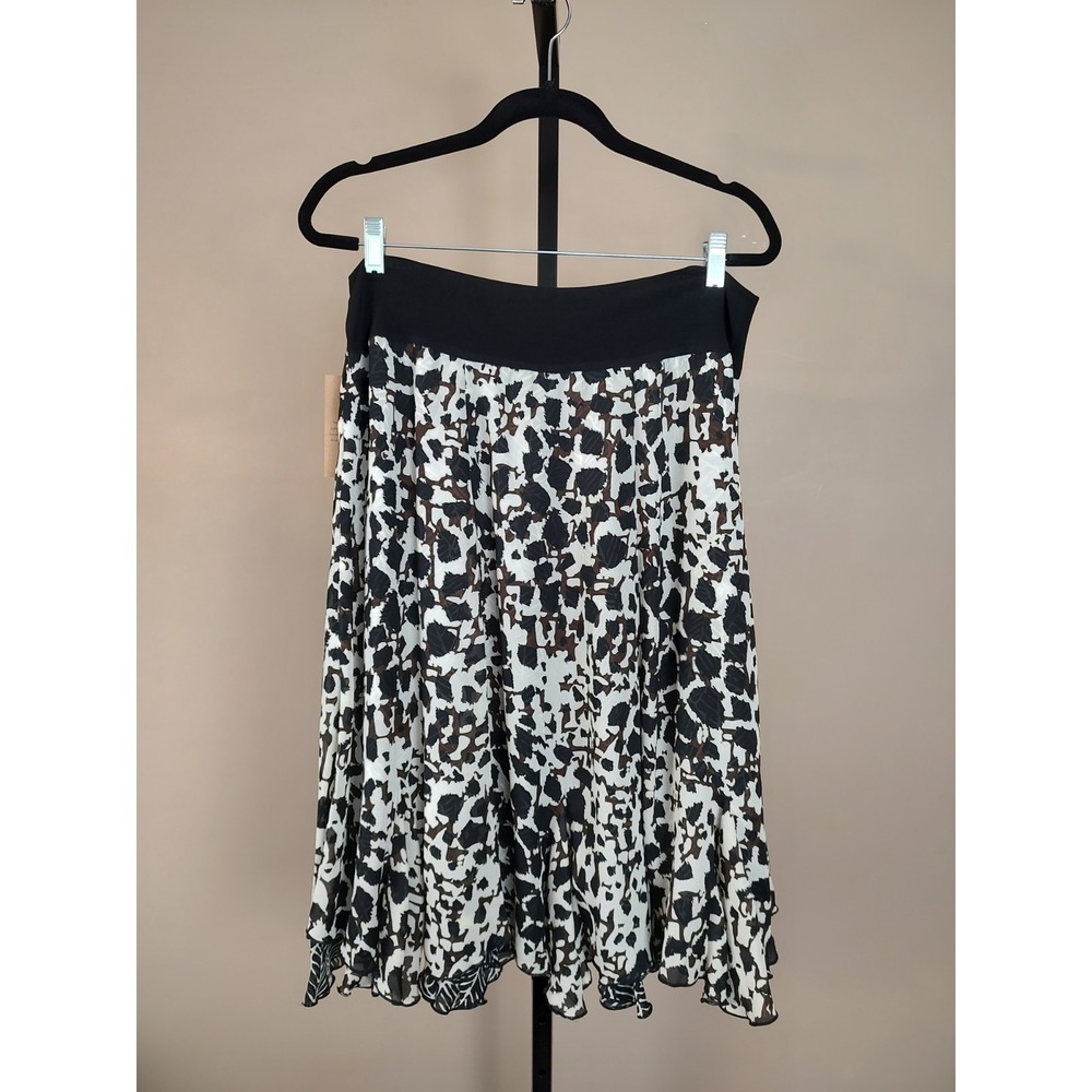 Coldwater Creek Womens Black White Abstract Print Midi Skirt Elastic Waist M NWT